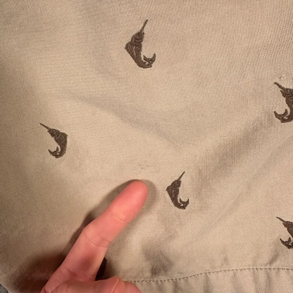 Reyn Spooner Shorts Men's 32 Beige Marlin Fish All Over Embroider 7